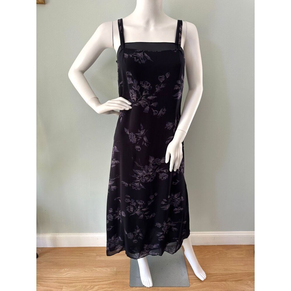 Vintage 90s Whimsigoth Maxi Dress Sheer Overlay Purple Floral Slip Grunge Sz 2